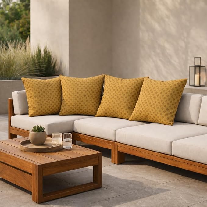 RSH DECOR Square Throw Pillows Set of 4, 24" x 24", Outdoor Pillows Waterproof, Outdoor Pillow Covers, Pillow Covers for Couch, Trinket Teak, Made in USA