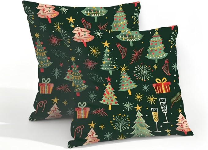 18x18 Inch Outdoor Pillow Covers Set of 2 Waterproof Throw Pillow Covers Decorative Couch Cushion Covers Merry Christmas Tree Square Pillowcases Protectors for Patio Garden Sofa