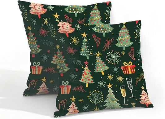 18x18 Inch Outdoor Pillow Covers Set of 2 Waterproof Throw Pillow Covers Decorative Couch Cushion Covers Merry Christmas Tree Square Pillowcases Protectors for Patio Garden Sofa