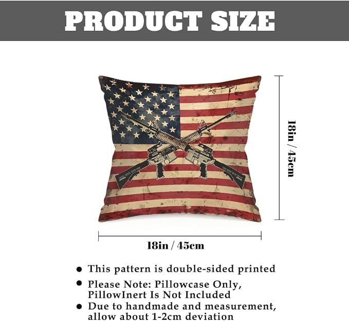 18x18 Inch Outdoor Pillow Covers Set of 2 Waterproof Throw Pillow Covers Decorative Couch Cushion Covers American Flag,Vintage USA Flag Square Pillowcases Protectors for Patio Garden Sofa