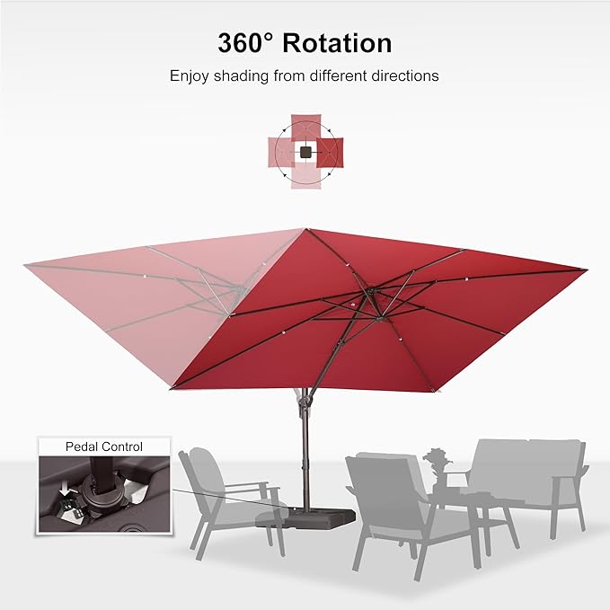 PURPLE LEAF 9' X 11.5' Rectangle Cantilever Umbrella with Base Patio Umbrella Outdoor Aluminum Antique Bronze Offset Hanging Umbrella with 360-degree Rotation for Pool Garden Backyard Deck, Terra