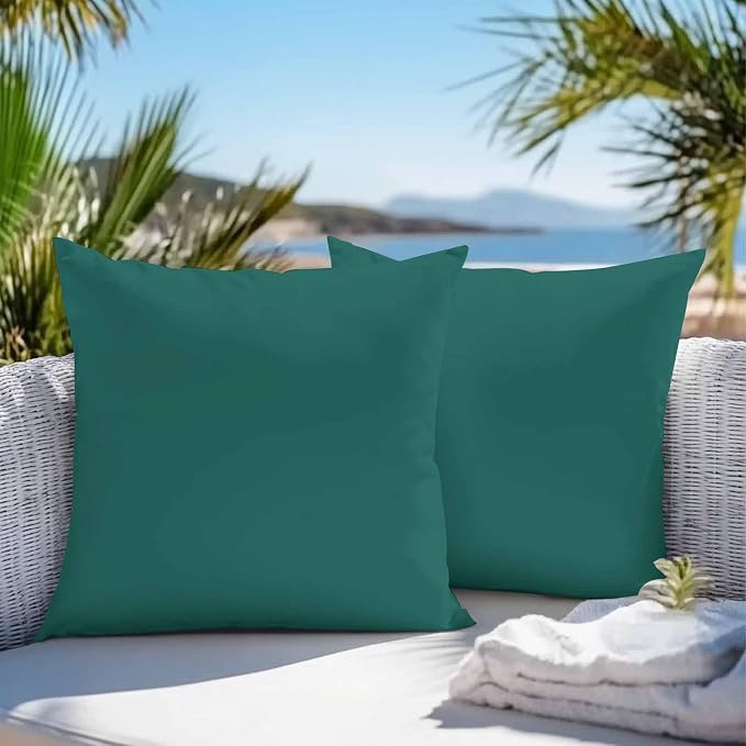 Throw Pillow Covers 20x20 Inch Set of 2, Dark Green Waterproof Outdoor Cushion Covers, Modern Pure Dark Green Decorative Pillowcases for Couch, Sofa, Bed, Garden, Patio