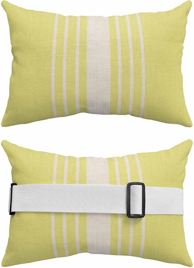 Pack of 2 Outdoor Lumbar Pillow Covers 11x16 Inch, Yellow Beige Striped Waterproof Throw Pillow Covers Set, Modern Farmhouse Retro Lines Indoor&Outdoor Decorative Cushion Cases for Patio Porch Beach
