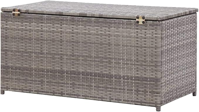 Garden Storage Box Indoor/Outdoor Storage Container and Gardening Tools - Store Items on Patio, Garage, Yard.Poly Rattan 39.4"x19.7"x19.7" Gray
