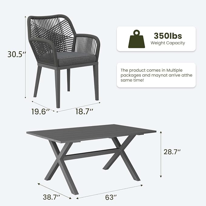 LayinSun Outdoor Dining Set for 8, 9 Pieces Patio Furniture Sets with Aluminum Dining Table and Rope Weave Chairs