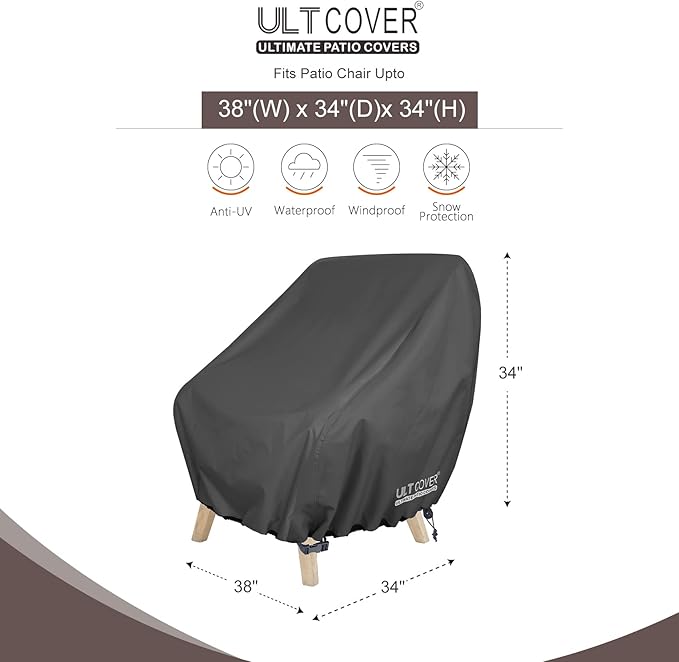 ULTCOVER Waterproof Patio Chair Cover 4 Pack – Outdoor Lounge Deep Seat Single Lawn Chair Cover Fits Up to 38W x 34D x 34H inches, Black