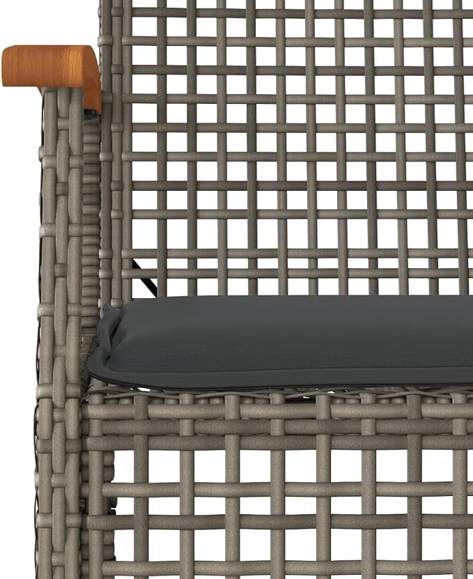 5 Piece Patio Dining Set Gray Poly Rattan Outdoor Furniture Set Includes 4 Garden Chairs with Cushions and Rectangular Acacia Wood Top Dining Table for Backyard Deck and Porch