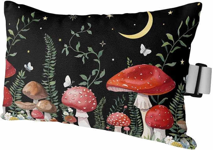 Outdoor Pillows Covers with Inserts Mushroom Plant in Starry Sky Moon Waterproof Recliner Pillow with Adjustable Strap Throw Pillows for Patio Furniture Pool Lounge Chair, 11x16 inch, 1PCS