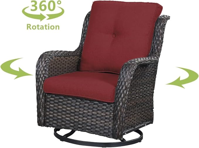 HUMMUH 4 Piece Outdoor Patio Furniture Set Wicker Conversation Bistro Set Swivel Rocker Chairs with 2pcs Ottomans for Backyard, Porch, Balcony