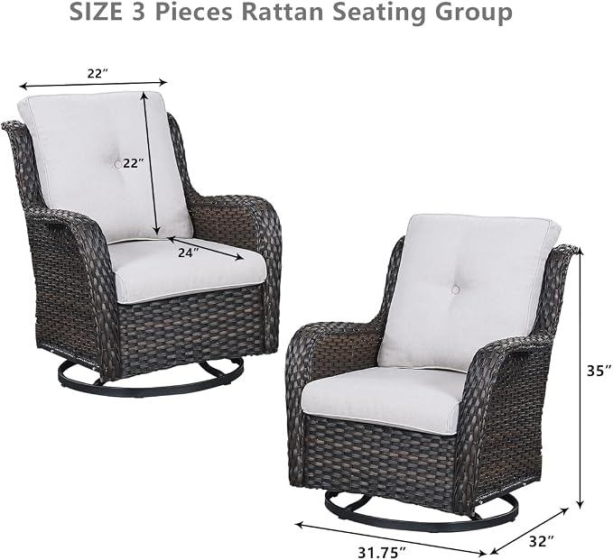 HUMMUH 4 Piece Outdoor Patio Furniture Set Wicker Conversation Bistro Set Swivel Rocker Chairs with 2pcs Ottomans for Backyard, Porch, Balcony