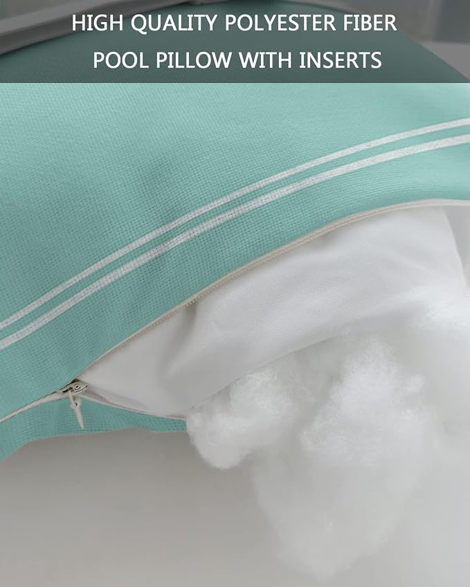 Outdoor Pillows Covers with Inserts Solid Color Light Cyan Waterproof Recliner Pillow with Adjustable Strap Throw Pillows for Patio Furniture Pool Lounge Chair, 11x16 inch, 1PCS