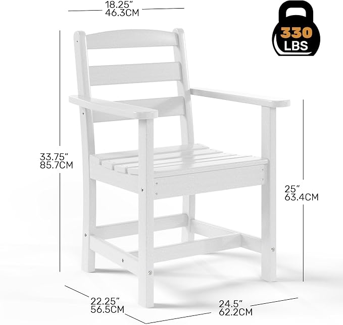 Costaelm Garden Dining Chair, Outdoor Patio Adirondack Chair with Arm, HDPE Poly Lumber, Waterproof Restaurant Bistro Dining Chair for Outside Porch Backyard, White