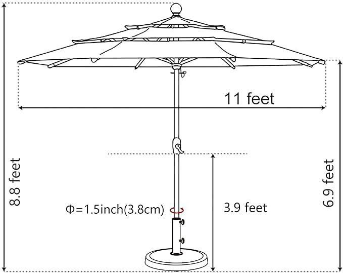 EliteShade USA 10-Year-Non-Fading 11ft 3-Tier Market Patio Umbrella, Commercial Grade Outdoor Table Umbrella with Crank Open, Windproof & UPF 50+ UV Protection, Heavy Duty Ventilation for Garden, Deck, Pool, Backyard, Beach & Bistro, No Tilt, Natural