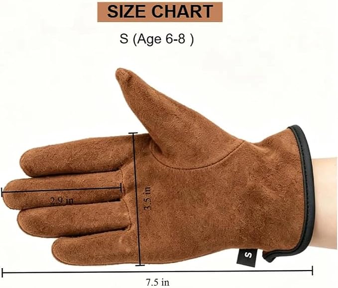 Kids Leather Work Gloves Age 2-15, Extra Soft Deerskin Suede (Brown, 6-8Y) | Flexible Breathable Lightweight Toddler Genuine Leather Gloves for Outdoor Activities, DIY, Planting, Hiking, Painting