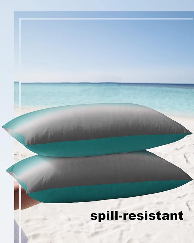 Outdoor Waterproof Throw Pillow Covers Set of 2 Green and Grey Ombre Lumbar Pillowcases 20x12 Inches Teal Gradient Color Patio Decorative Pillows Cushion Case Patio Pillows for Couch Bed Chair Garden