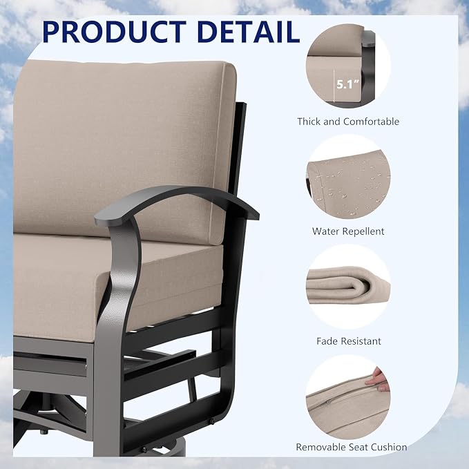 Aluminum Outdoor Patio Furniture Set,7 Seats Patio Conversation Sets with 45" Propane Fire Pit Table,Metal Patio Sectional Furniture Set with 2 Swivel Rocking Chairs,Sand