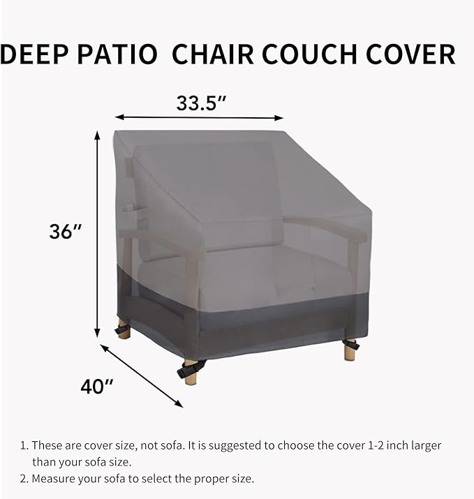 Easy-Going Outdoor Chair Cover Waterproof, Heavy Duty Patio Chair Cover, Windproof Outdoor Furniture Cover with Air Vent (1 Pack-33.5Wx40Dx36H inch, Gray/Dark Gray)