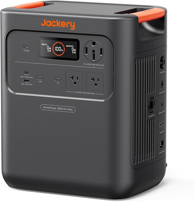 Jackery HomePower 3600 Pro Max Portable Power Station, 4000W 120V/240V AC Output, 3584Wh LFP Battery, Expandable to 21kWh, Essential Home Backup for Outages, Emergencies & RV (Solar Panel Optional)