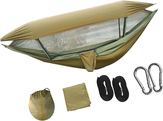 Quick Setup Hammock Including Netting and Canopy Perfect for Backyard or Holiday Sun Shelter Hammock