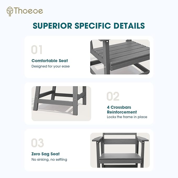 THOEOE Outdoor Dining Chair Set of 2, Patio Dining Chairs with Arms, All-Weather HDPE Outdoor Chairs for Garden, Poolside, Deck, Grey