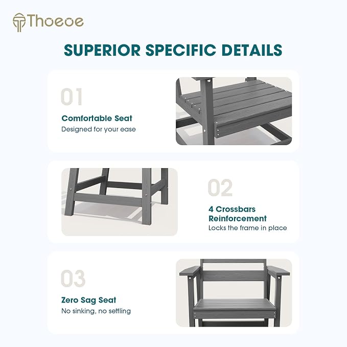 THOEOE Outdoor Dining Chair Set of 2, Patio Dining Chairs with Arms, All-Weather HDPE Outdoor Chairs for Garden, Poolside, Deck, Grey