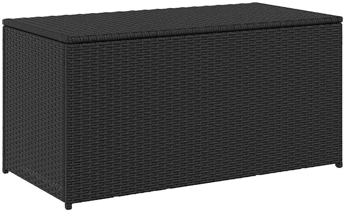 39.3" Patio Storage Box Poly Rattan Outdoor Deck Box with Zipped PE Liner, Large Garden Furniture Cushion Chest for Pillows and Gardening Tools, Indoor Outdoor Use, Black
