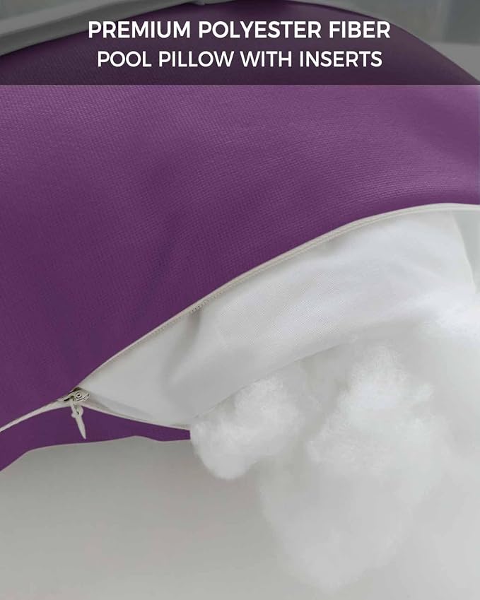 Chaise Lounge Chair Pillow with Strap & Insert Purple Outdoor Recliner Head Pillow Pack of 2 Solid Purple Color Waterproof Headrest Patio Lumbar Pillow for Beach Pool Office Chair 11x16 Inch