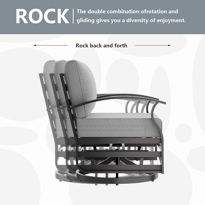Aluminum Patio Furniture Set with Fire Pit Table, 7 Seats Outdoor Patio Conversation Sets with Swivel Chairs, Modern Metal Sectional Sofa with Upgrade Cushions for Patio, Backyard, Deck - Grey