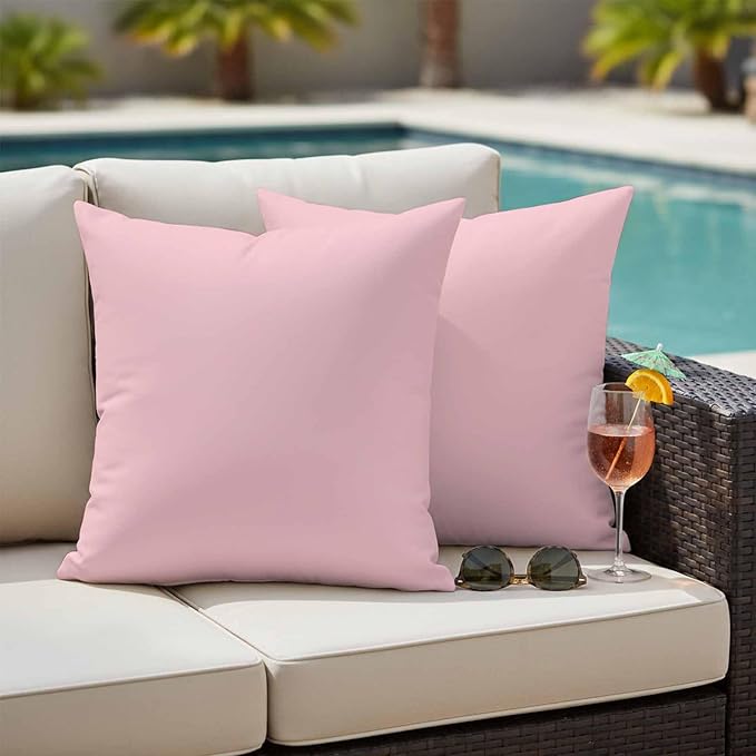 Soild Color Outdoor Pillow Covers 20"x20" Set of 2, Pink Waterproof Throw Pillow Covers for Patio Furniture, Decorative Cushion Covers for Porch
