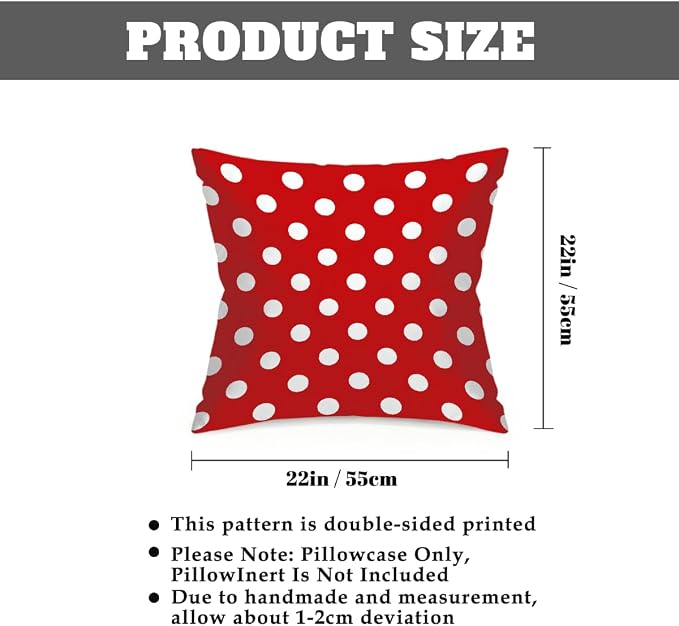 22x22 Inch Outdoor Pillow Covers Set of 2 Waterproof Throw Pillow Covers Decorative Couch Cushion Covers Red Polka Dot Square Pillowcases Protectors for Patio Garden Sofa