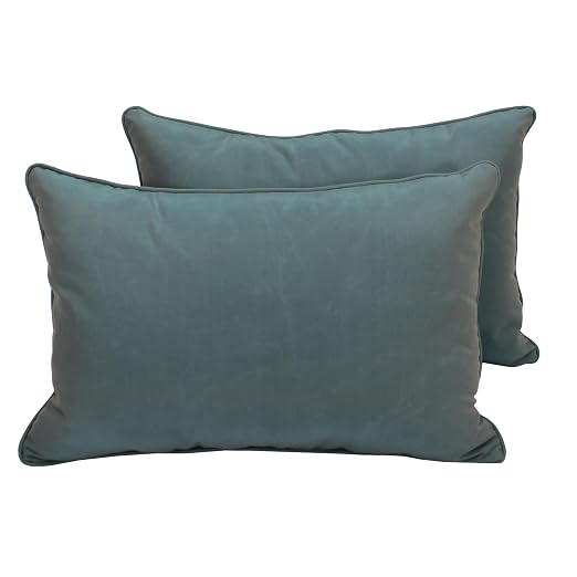 Factory Direct Partners Presidio 16" x 24" Lumbar Decorative Throw Pillow Set with Piping for Indoor/Outdoor Furniture UV, Fade, Weather-Resistant Olefin Fabric (2-Pack) - Dusty Turquoise, 13813-137