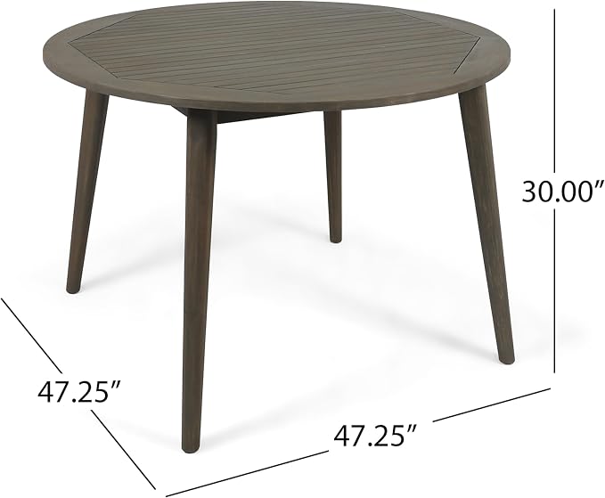 Christopher Knight Home Pag Outdoor 5 Piece Acacia Wood Dining Set with Round Table, Gray Finish