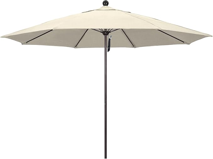 California Umbrella 11Ft Commercial Grade Market Umbrella, Pulley Lift, Aluminum/Fiberglass, 2mm pole wall, Bronze Frame, Solution Dyed Beige Fabric