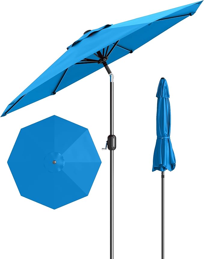 PeakPursuit 9FT Patio Umbrella Outdoor, Market Umbrella, Table Umbrella with Push Button Tilt and Crank, 8 Sturdy Ribs UV Protection Waterproof for Garden, Pool, Deck, Backyard