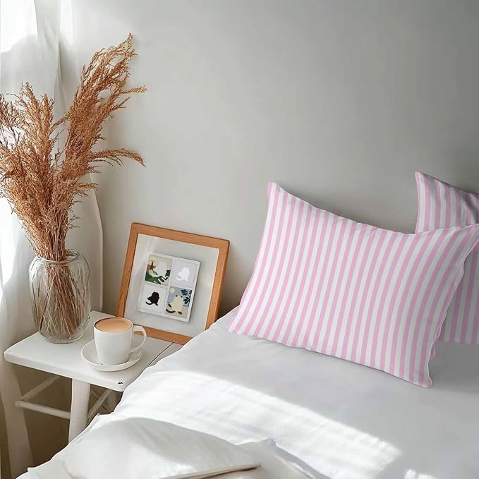 Lumbar Pillow Covers 20x12 Inch Set of 2, Pink White Stripe Waterproof Outdoor Cushion Covers, Modern Minimalist Geometric Striped Decorative Pillowcases for Couch, Sofa, Bed, Garden, Patio