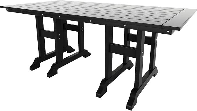 WestinTrends Ashore 7 Pieces Adirondack Outdoor Dining Set, All Weather Poly Lumber Slatted Modern Farmhouse Outdoor Furniture Set, 71" Trestle Dining Table and 6 Adirondack Dining Chair, Black