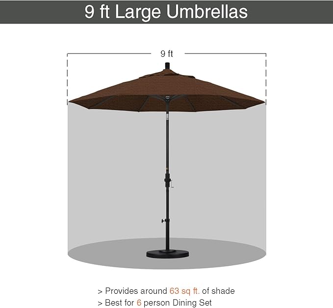 California Umbrella 9' Round Aluminum Market Umbrella, Crank Lift, Collar Tilt, White Pole, Teak Olefin