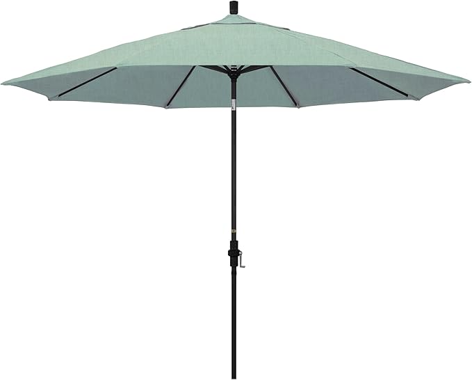 California Umbrella 11Ft Premium Sunbrella Patio Umbrella, Hand-Crank, Tilt-Collar, Black Frame, Spa Fabric
