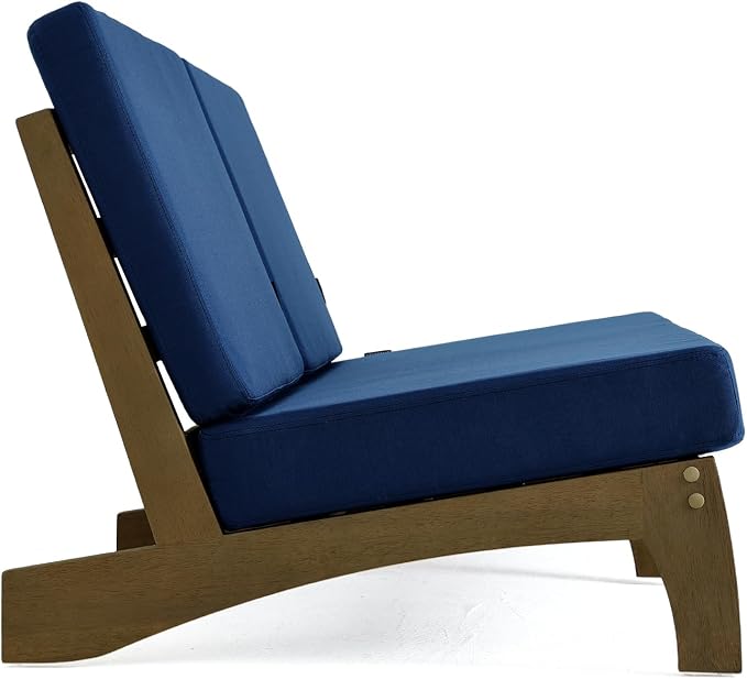 Outdoor Furniture Patio Couch, Weather Resistant 3-Seater Patio Sofa with Removable Cushion, Teak Wood Frame for Porch & Backyard Seating - Navy