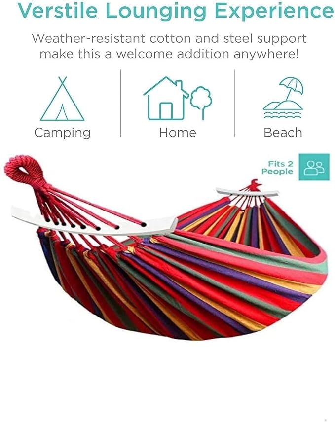 Outdoor Hammock Portable Garden Hammock Sports Home Travel Camping Swing Canvas Stripe Hang Bed Hammock Double Single People (260x150 red Upgrade)