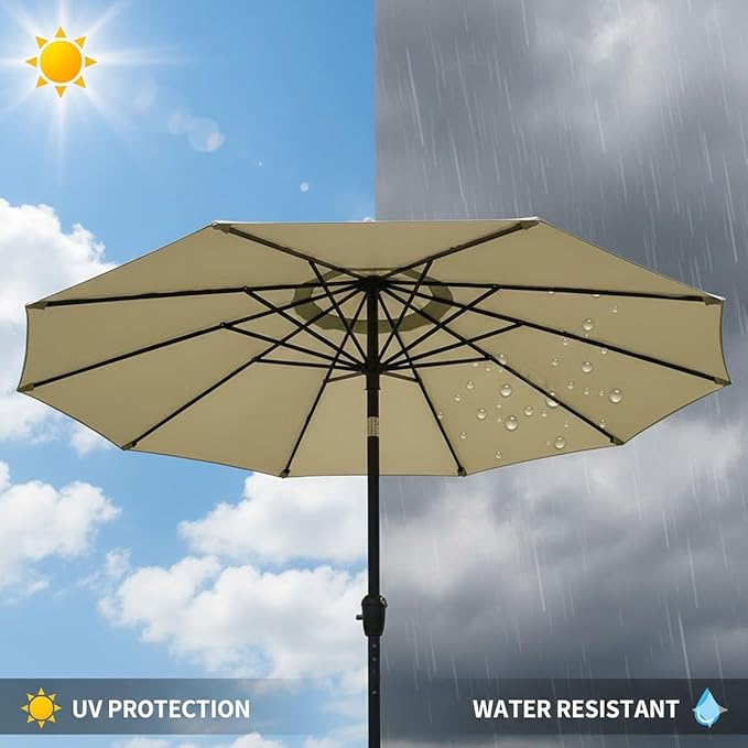 Outdoor Umbrella Replacement Canopy, 6 Ribs 8 Ribs Patio Umbrella Replacement Top Cover, 6.6ft 9 ft 10ft 13ft Waterproof Umbrella Top Canopy Fabric Replacement Canvas(Blue and White,9.8FT 6-Ribs)