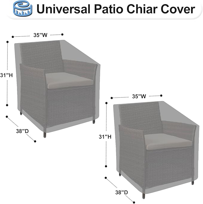 OutdoorLines Outdoor Waterproof Furniture Chair Cover - UV-Resistant Patio Lawn Chair Covers for Outdoor Furniture Windproof Heavy Duty Chair Covering, 2 Packs, 35Wx38Dx31H Inches, Grey
