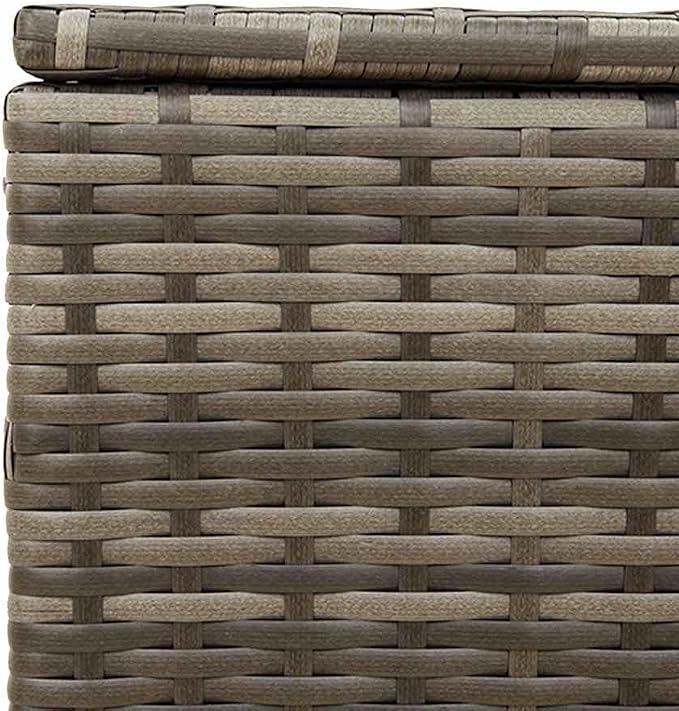 Large 50.4 Gallon Garden Storage Box with Wheels, Grey PE Rattan Woven Outdoor Patio Storage for Cushions and Blankets