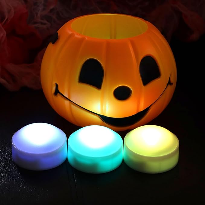 6 PCS Color Changing Halloween LED Pumpkin Candle Lights with Remote and Timer Battery Operated Colored Flameless Candle Set Bulk for Jack-O-Lantern Décor Halloween Party Home Spooky Decorations