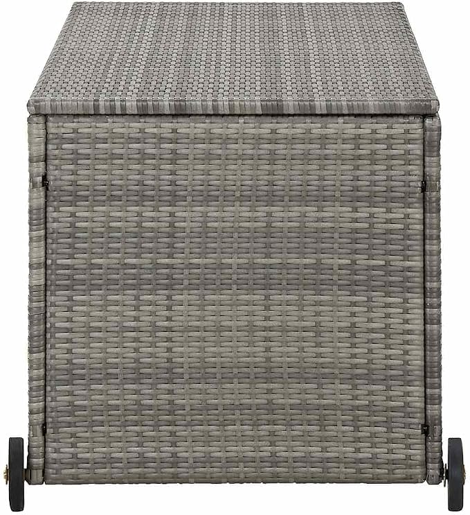 Outdoor Storage Box, 47.2 Inch Large Garden Deck Box with Wheels, Weather-Resistant Synthetic Poly Rattan Container for Patio Furniture Cushions, Blankets, Toys, Light Grey
