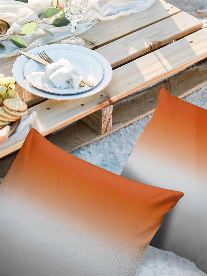 Outdoor Waterproof Throw Pillow Covers Set of 2 Orange Grey Ombre Pillowcases 18x18 Inches Gradient Gradual Color Patio Decorative Pillows Cushion Case Patio Pillows for Couch Bed Chair Garden