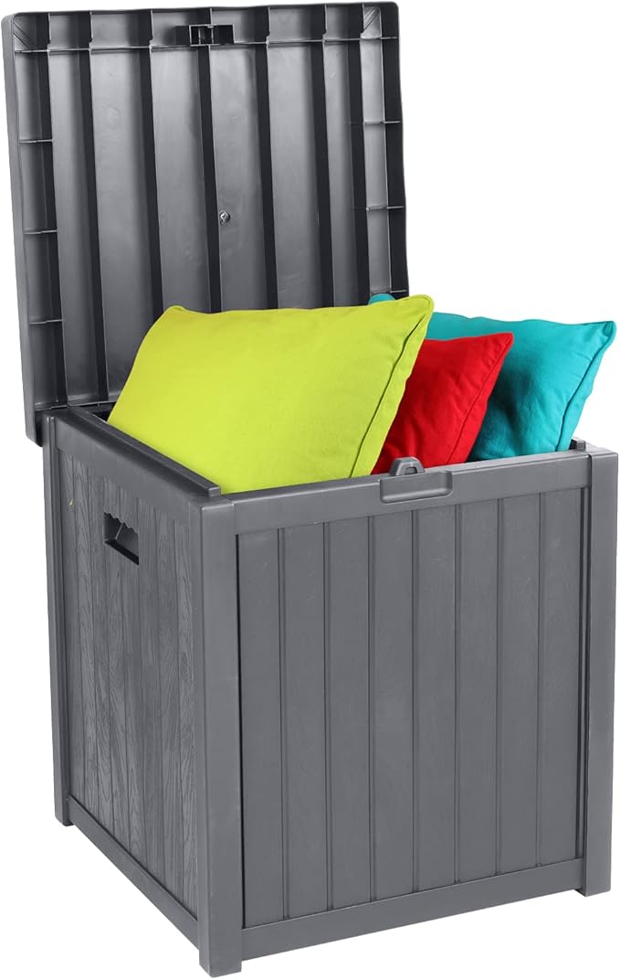 VINGLI 51 Gallon Outdoor Deck Box, Plastic Deck Box Design with Convenient Handles, Lockable Storage Box for Patio, Garden, Backyard and Balcony (Grey)