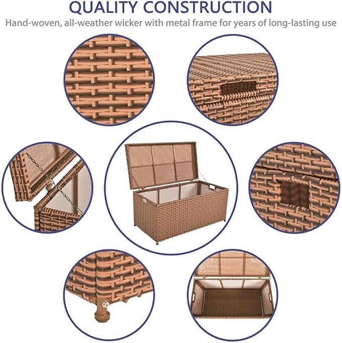 BOWERY HILL Wicker Patio Storage Deck Box, Honey Finish, 40" W x 20" D x 20" H, Resin Wicker with Steel Frame, Hinged Lid, All-Weather Outdoor Storage for Blankets, Pillows or Towels