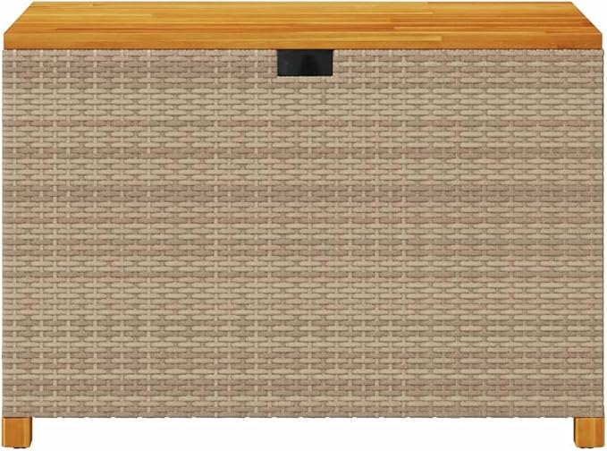 Storage Boxes, Patio Storage Box Beige 43.3"x21.7"x24.8" Poly Rattan Acacia Wood