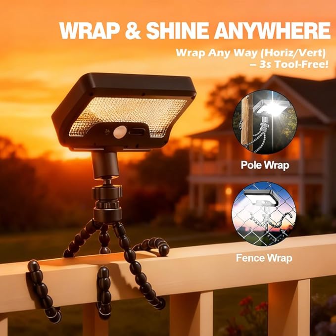 Solar Lights,Outdoor Solar Motion-Activated Light with Flexible Octopus Tripod 360° Can be Wrapped Around Tree Trunks,Dual Charging,Outdoor Sercurity Lights for Deck Fence, Garden (White)